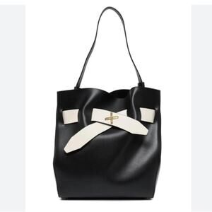 ZAC POSEN Brigette Belted Shopper Bucket Bag Shoulder Bag, Black Leather - $495.